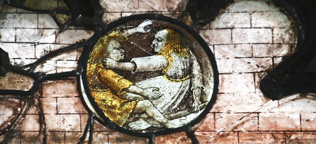 Cain and Abel - a medieval stained glass detail at Fairford parish church